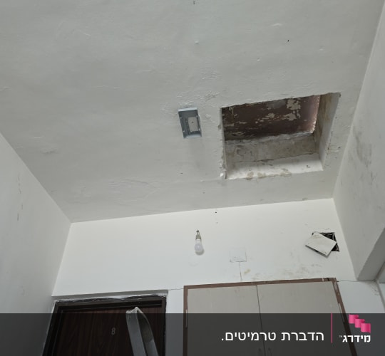 תמונה של תקרה עם חור וסולם, ייתכן קשור להדברה